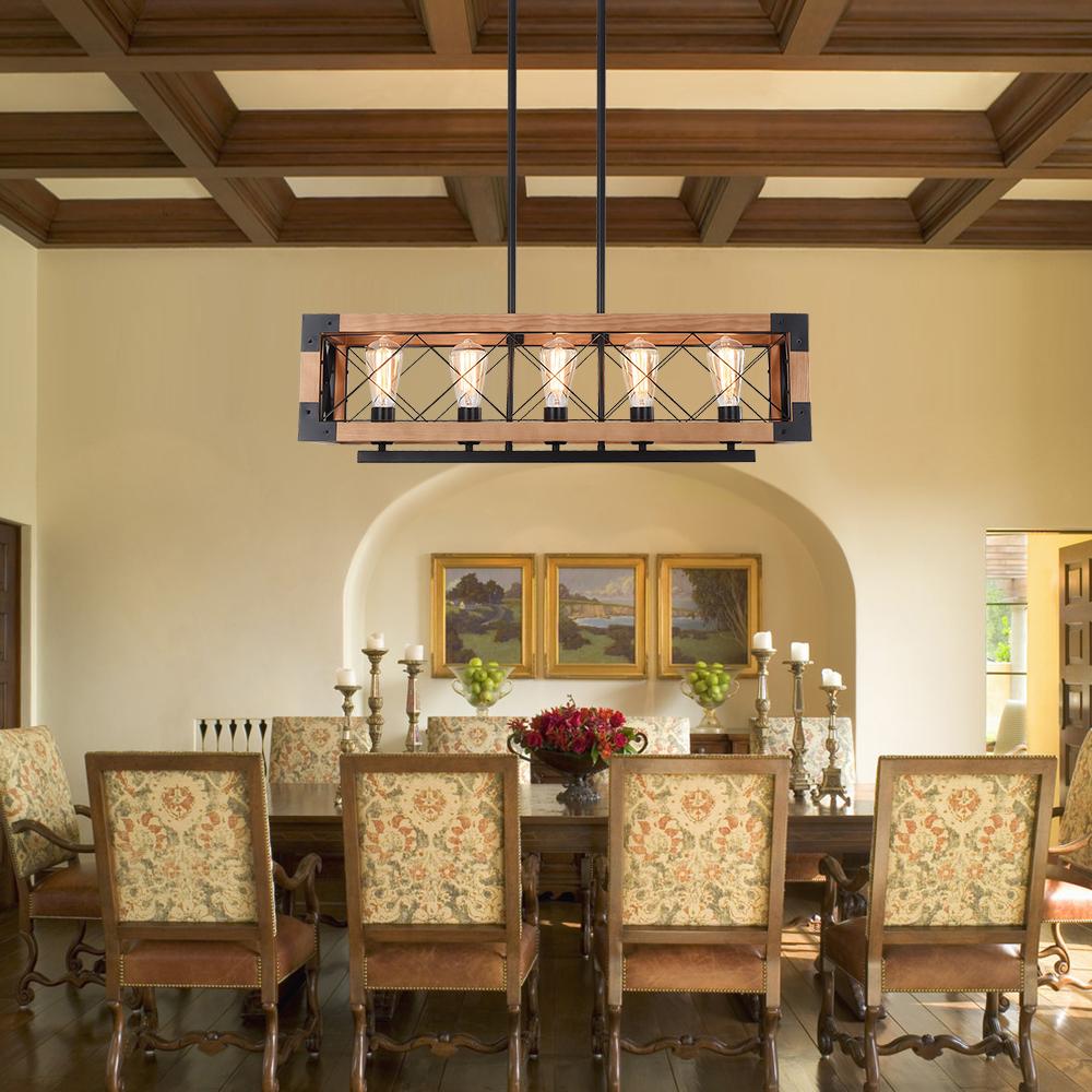Wood Rectangle Linear Chandelier