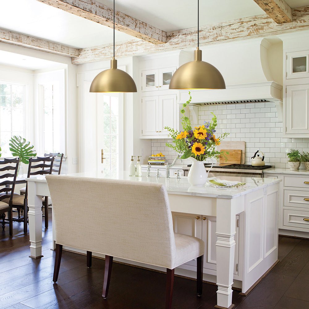 Mid-Century Single Light Brass Dome Pendant &mdash; room view